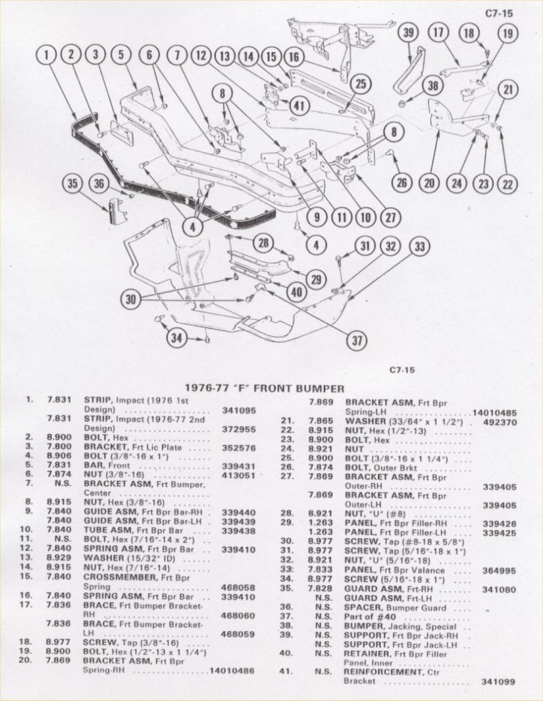 1974-1977 camaro front bumper diagram