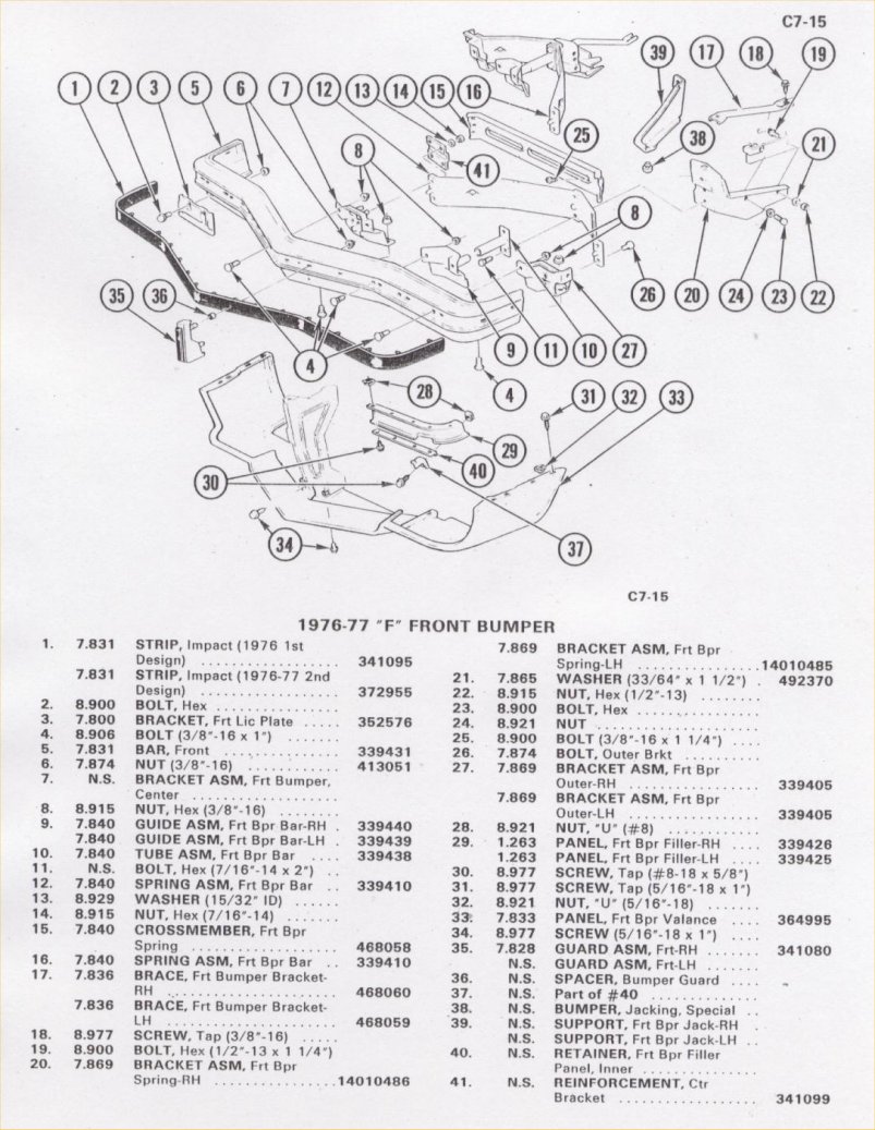1974-1977 camaro front bumper diagram