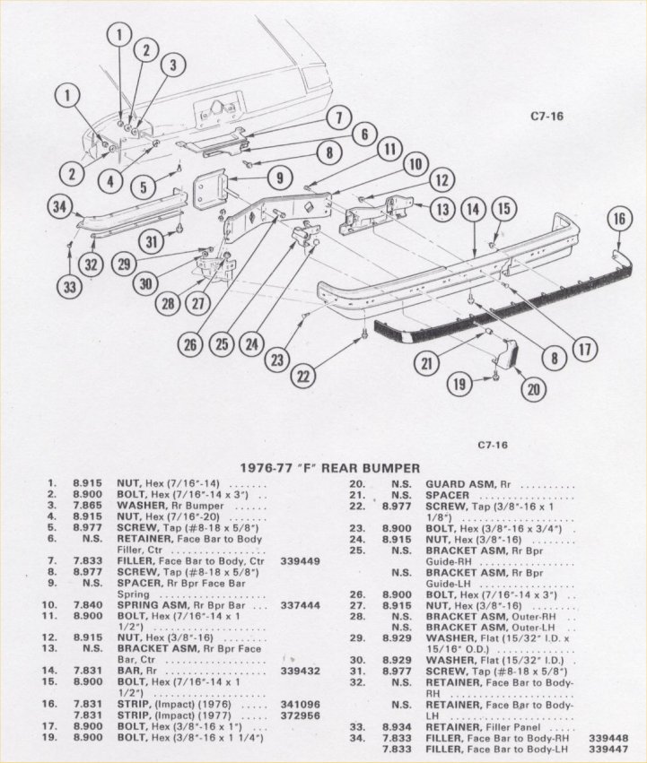 1974-1977 camaro rear bumper diagram